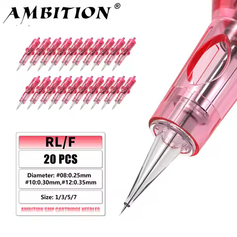 Ambition 20pcs Pink Tattoo Cartridge Needle 1 3 5 7 RL F Permanent Makeup For Tattoo Machine Pen Dis