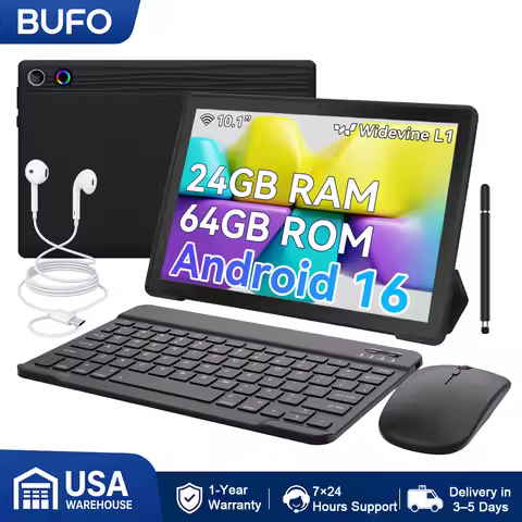 BUFO KB10L 10.1 Inch A333 Octa Core Tablet 24GB(3+21G) RAM 64GB ROM Android 16 1280*800 LCD Screen 6