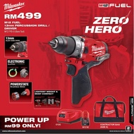 Milwaukee Zero Hero M12 FPD FUEL Cordless Hammer Drill Compact 2-Speed Percussion Drill