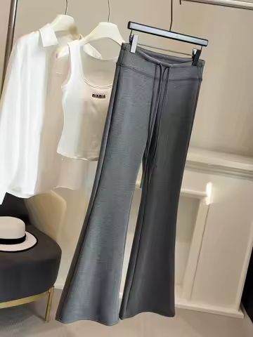 Women's Cloud Cotton Flare Pants 2026 Spring High Waist Drawstring Loose Fit Casual Sweatpants Y2K S