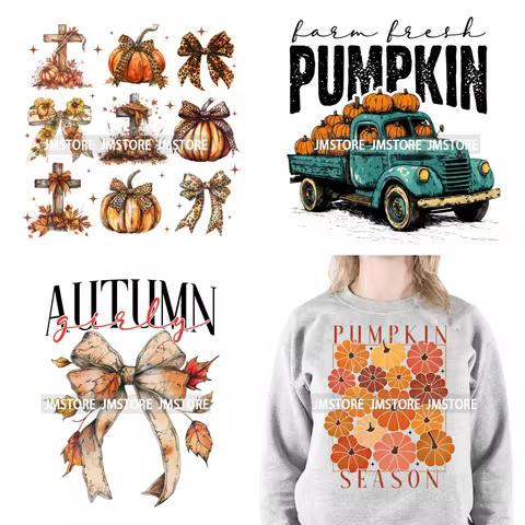 Pumpkin Season Autumn Coquette Bow Girly Cozy Fall Vibes Decals DTF Iron On Transfers Stickers Ready