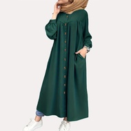 Women Casual Fashion Cardigan Standing Neck Long Sleeved Muslimah Kaftan