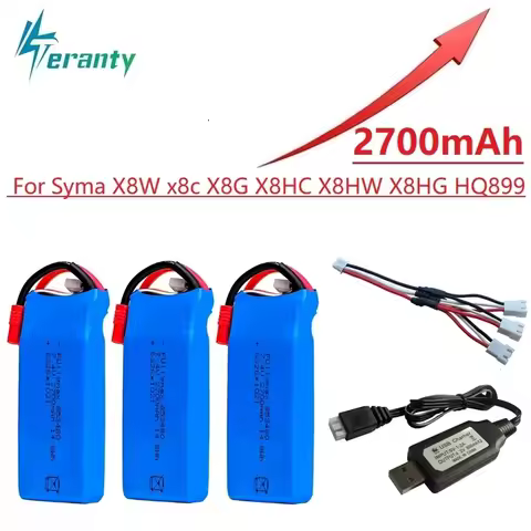 2s RC Lipo Battery 7.4v 2700mAh and USB Charger for Syma X8C X8W X8G X8 X8HC X8HG X8HW HQ899 T70CW R