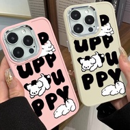 Cute White Dog Phone Case Compatible for IPhone 11 12 13 Pro 14 15 7 8 Plus SE 2020 XR X XS Max Metal Frame TPU Silicone Phone Shockproof Cover