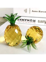 1入組黃色水晶鳳梨擺設人造水果塑像玻璃水果雕像桌上裝飾品