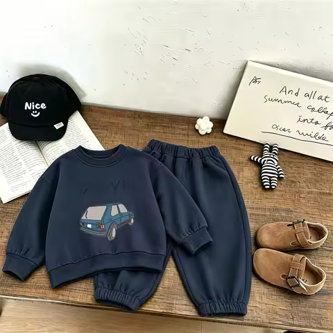 Children Little Car Sweatshirts +Pants Two Piece Set Fashion Casual Clothing Long-sleeved Suits Simp