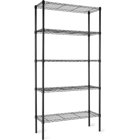 5-Tier Adjustable Steel Wire Shelving Unit – Heavy-Duty Storage Rack for Garage & Kitchen (36" x 14"