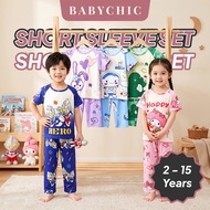 Kids Short Sleeve 0-15 Years Pyjamas Set Baju Tidur Budak Lengan Pendek Kartun Selesa Malam Wear