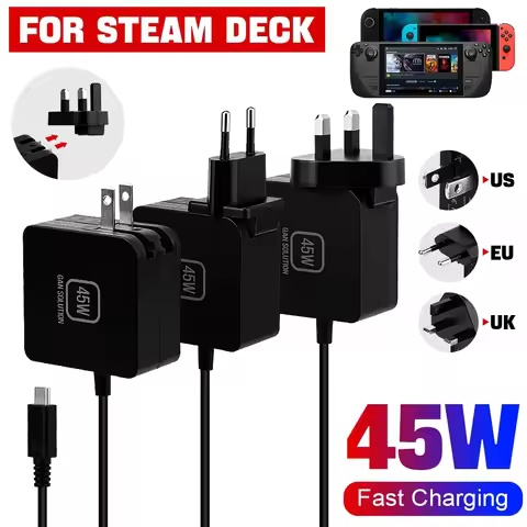NEW 45W AC Adapter Fast Charger with EU/US/UK Plug USB Type C Power Supply for Steam Deck/Switch Gam