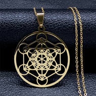 Yoga Hindu Buddhism 7 Chakra Stainless Steel Necklace Sacred Geometry Angel Seal Metatron Symbol Nec