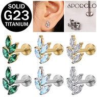 SPORCLO 1 Piece Flat Back Earring 16G Tragus Ear Piercing Cubic Zircon Stud Earring Leaf Lip Stud In