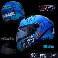 หมวกกันน็อคหุ้มคางSM5 ลายmatt blue Snack shark,matt White Shaman a matt blue shark XL