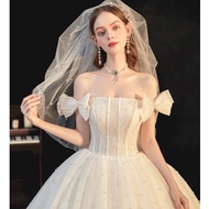 WEDDING GOWN TAIL BRIDE PRINCESS BOAT NECK LUXURY SATIN WEDDING GOWN CHEAP WEDDING GOWN.