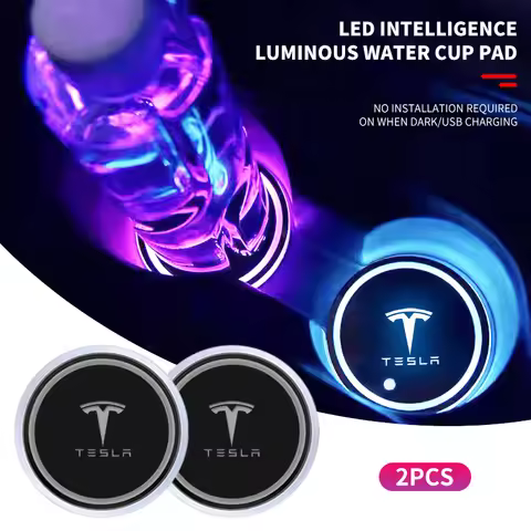 1/2pcs Car Luminous Water Cup Pad LED Atmosphere Light For Tesla Model 3 S X Y 2022 Style Roadster C