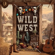 Wild West Door Cover 71x35 Inch Cowboy Treasure Hunt Theme Party Backdrop Rustic Western Door Banner