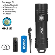 Asafee1500LM AF12D Super Bright Diving Flashlight L2 /SST40 LED torch underwater 80M dive scuba uses