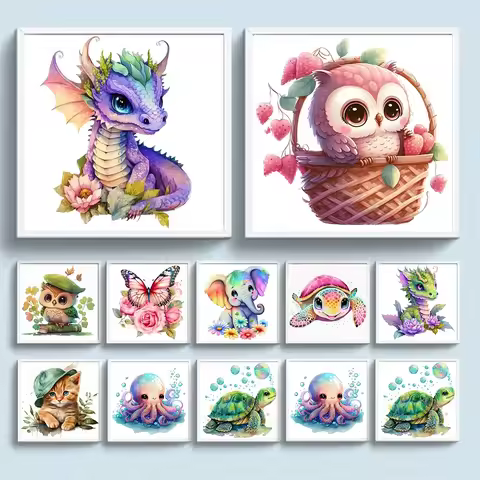 20*20cm Full Embroidery Eco-cotton Thread 18CT Print Canvas Animals Series Cross Stitch Kit Home Dec
