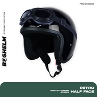 Boshelm Helm Retro Polos Goggle Hitam Glossy