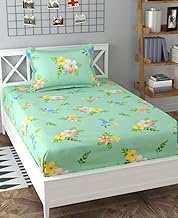 KAWI Single Bedsheet Elastic Fitted Glace Cotton with 1 Pillow Cover (72"X 48"Xup to 8 Inche Mattres