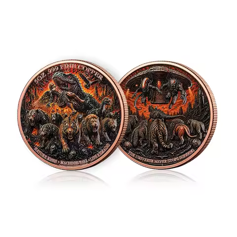 5oz .999 Fine Copper Round Dinosaur Copper Coin Alien UFO Pure Copper Coin Sci Fi Decor Horror Fan G