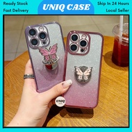 IPH 11 12 13 14 15 16 17 Plus Pro Max rama-rama fon sarung lut sinar butterfly ring transparent phon