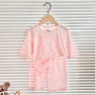 【LF】Kids 3/4 Sleeve Pajamas Set Cotton 90-160cm T-shirt+Cropped Pants Loungewear Set for Spring Summ