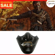 Halloween Party Cosplay Ghost of Tsushima Sakai Half Face Samurai Mask Black Cool Props
