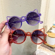 Children Sunglasses Cat Ears Round Colorful Glasses Sunshade Shopping Style Glasses _ GG
