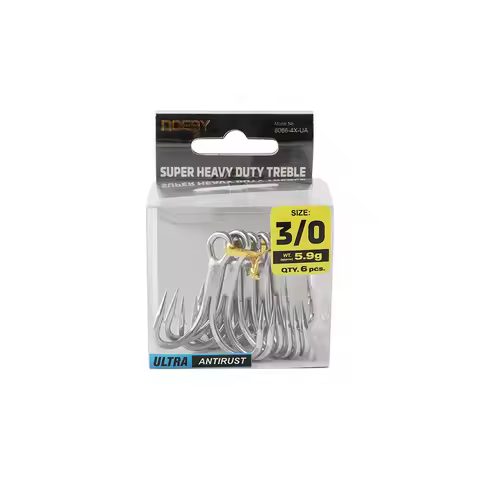 NOEBY 4X Hi Carbon Steel Heavy Class Treble Hook 1/0 2/0 3/0 4/0 Big Game Fishing Tackle Antirust Fo