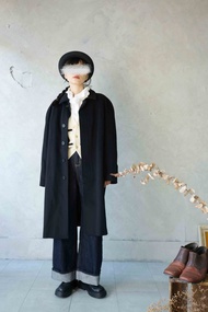 尋寶古著-100%cashmere羊毛連袖黑色大衣