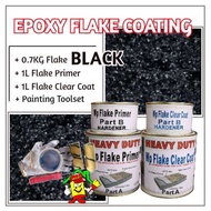 BLACK FLAKE • Epoxy Flake Coating Set c/w Painting Toolset • Refurnishing Floor • No Hacking • Waterproofing