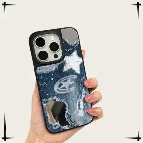 Fashion Imitation Denim Star Mirror Magnetic Hard Phone Case With MagSafe For iPhone17 Por 11 12 13 