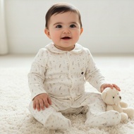 Babyshop Giggles Supima Cotton Peter Pan Collar Long Sleeves Sleepsuit With Floral Print