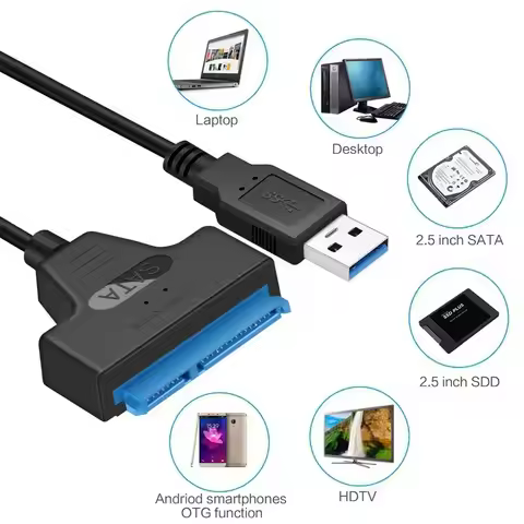 USB 3.0 To SATA Cable Hard Drive Easy Drive Cable 2.5 Laptop Connected To Portable Hard Drive