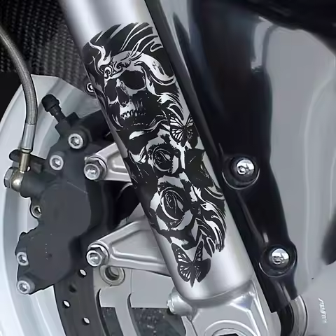 2Pcs Universal Motorcycle Front Fork Skull Stickers, Old School Graphic Decals for Bobber, Touring &