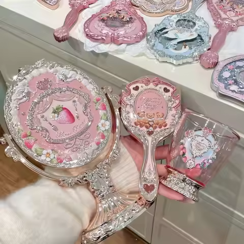 Flower Knows 9th Anniversary Set Desktop Mirror Air Cushion Comb Brush Bucket 3pcs Makeup Tool Kit