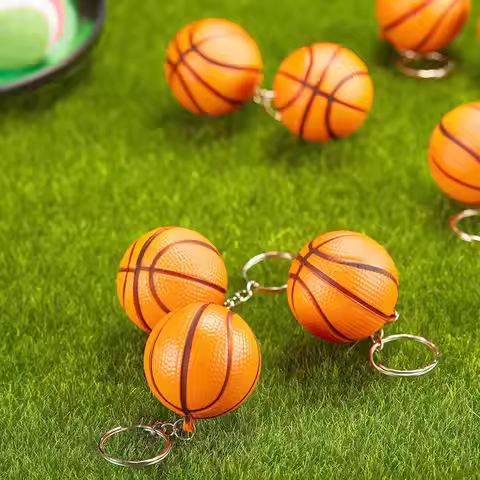 PU Leather Soft Foam Sponge Ball Keychain Football Basketball Soccer Squeeze Anti-stress Ball Toys A
