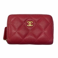CHANEL 香奈兒 荔枝牛皮 零錢包 桃紅色