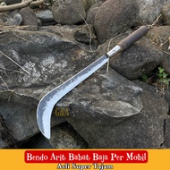 Bendo Cap Buaya Asli Baja Per Mobil Super Tajam Kualitas Terbaik Gagang Kayu - Arit Sabit Lengkung T
