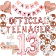 43pcs Rose Gold 13th Birthday Party Decorations OFFICIAL TEENAGER Party Balloons With Cake Topper 13
