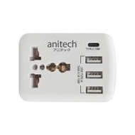 ปลั๊กแปลง 2 ขาแบน 1 ช่อง 3 USB 1 TYPE-C ANITECH H108UC สีขาว (1246078)