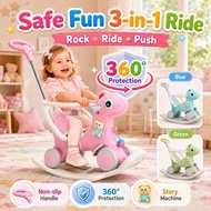 Rocking Horse For Kids With Push Handle&Safety Fence Ride-On Toys With Music Comfortable Padded Seat