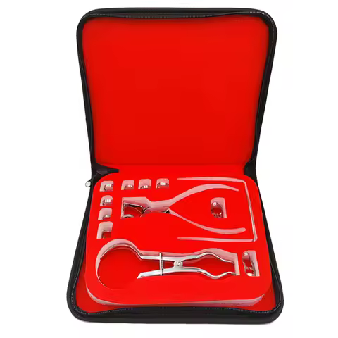 Dentistry Dam Hole Puncher Set With Leather Bag Pliers For Dentist Perforator Rubber Orthodontic Den