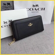(Fast shipping) 100% Coach long wallet women zipper wallet pure black in stock with receipt 52648