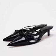 Authentic NEW ZARAˉ Dtm2024 Autumn New Womens Shoes Black Bow Pointed Cat Heel Dew Heel Baotou Muell