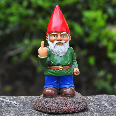 Middle Finger White Beard Dwarf Ornament Gnome Statue Decoration 5.9inch Tall Resin Crafts Outdoor G
