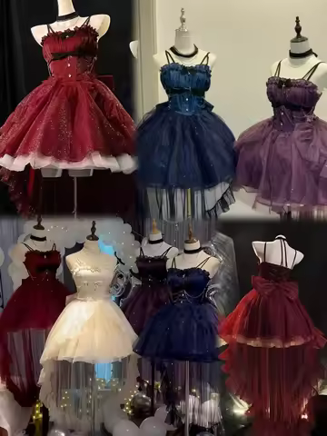 Gothic Y2k Sling Dress Women Harajuku Retro Tulle Ruffles Trim Christmas Party Outfit Grunge Aesthet