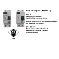 EUROGUARD 2P ELCB 40A/63A (ELCB/RCCB)-SINGLE PHASE 100MA  (SIRIM APPROVED)