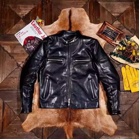 CC Shop Best.Biker quality Italy oil tanned Horsehide jacket.black thick luxury sheepskin coat.vinta