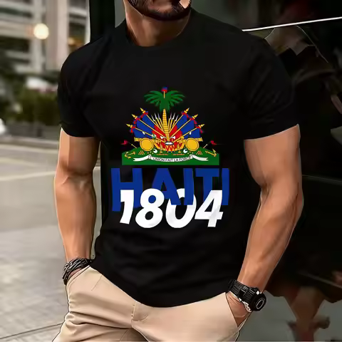 1804 Art Cute Haiti Year Of Independence T-Shirt Summer Cotton T-Shirts For Man Casual Tshirt Short-
